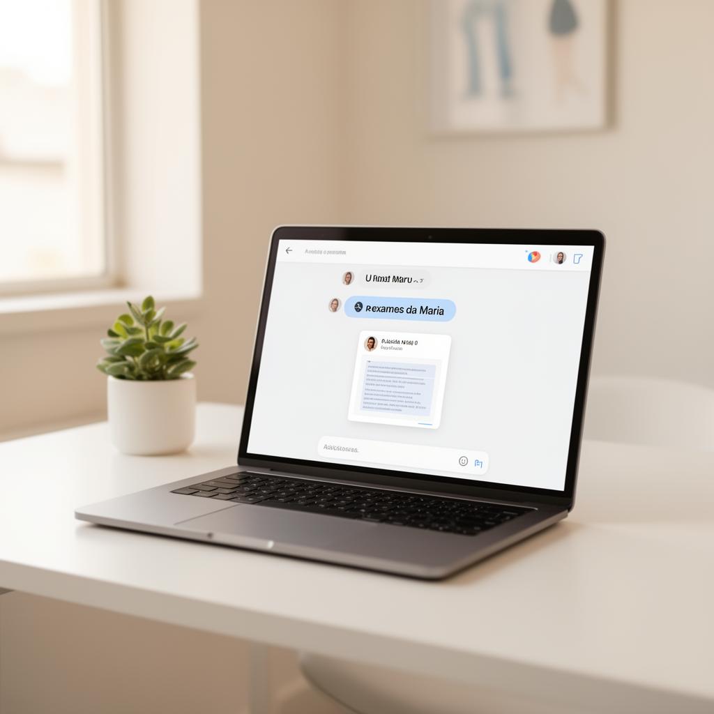 Recepcionista de clínica usando Clinisfera para organizar documentos